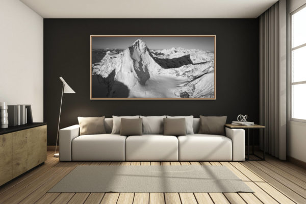 déco salon chalet rénové de montagne - photo montagne grand format -  - Image montagne noir et blanc les dents blanches alpes - ombre de montagne - sommet de montagne