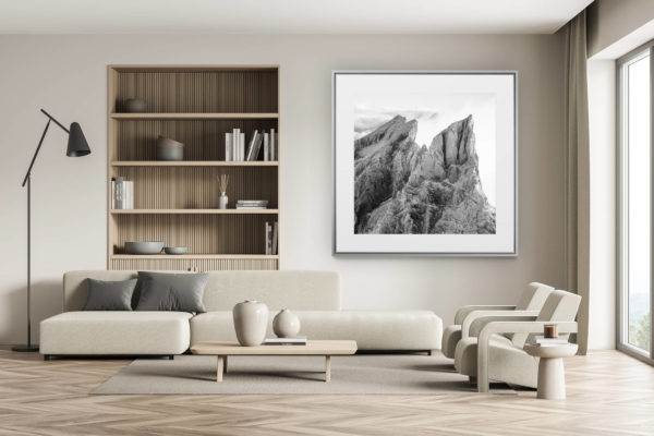 décoration chalet suisse - intérieur chalet suisse - photo montagne grand format - Cadre photo montagne noir et blanc - La Dent Jaune et les bernoises