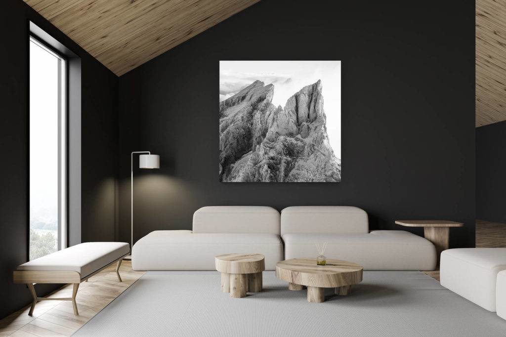 interior architect renovation swiss chalet - large size mountain picture - frame black and white mountain picture - The Yellow Tooth and the Bernese mountains