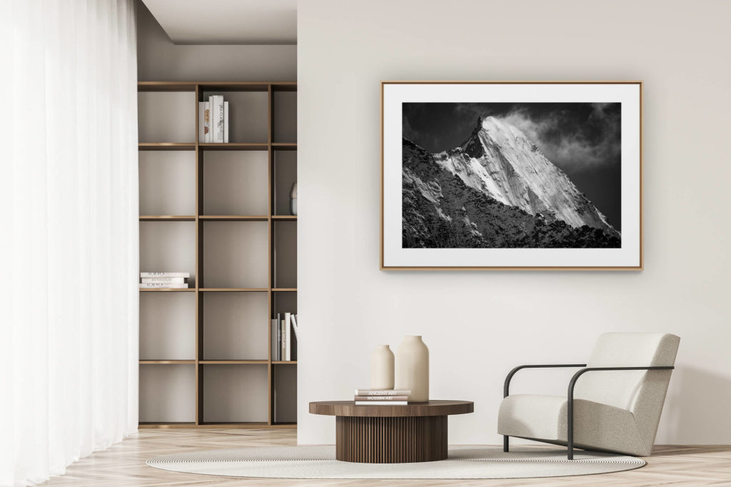 déco tendance salon moderne - photo montagne noir et blanc grand format - Photo Val de bagnes - Verbier - Valais - Suisse - La ruinette