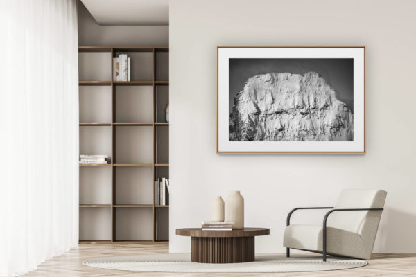 déco tendance salon moderne - photo montagne noir et blanc grand format - photo sommet du cervin - face nord du cervin - ascencion et traversée du cervin