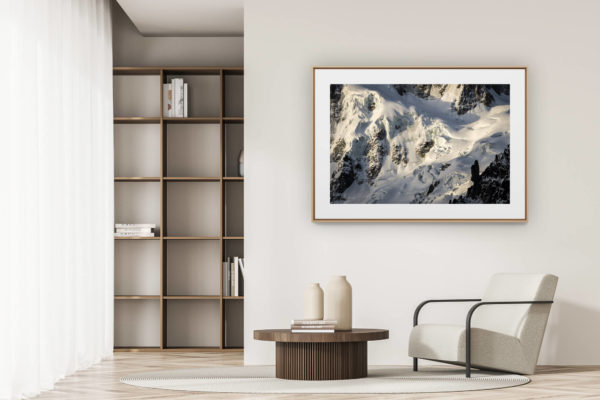 déco tendance salon moderne - photo montagne noir et blanc grand format - Glaciers des Alpes - photo montagne neige - Glacier Alpes - Mont Mallet à Chamonix