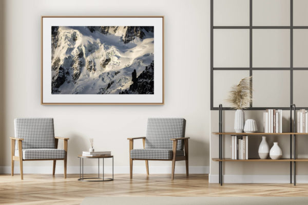 décoration intérieur moderne avec photo de montagne noir et blanc grand format - Glaciers des Alpes - photo montagne neige - Glacier Alpes - Mont Mallet à Chamonix