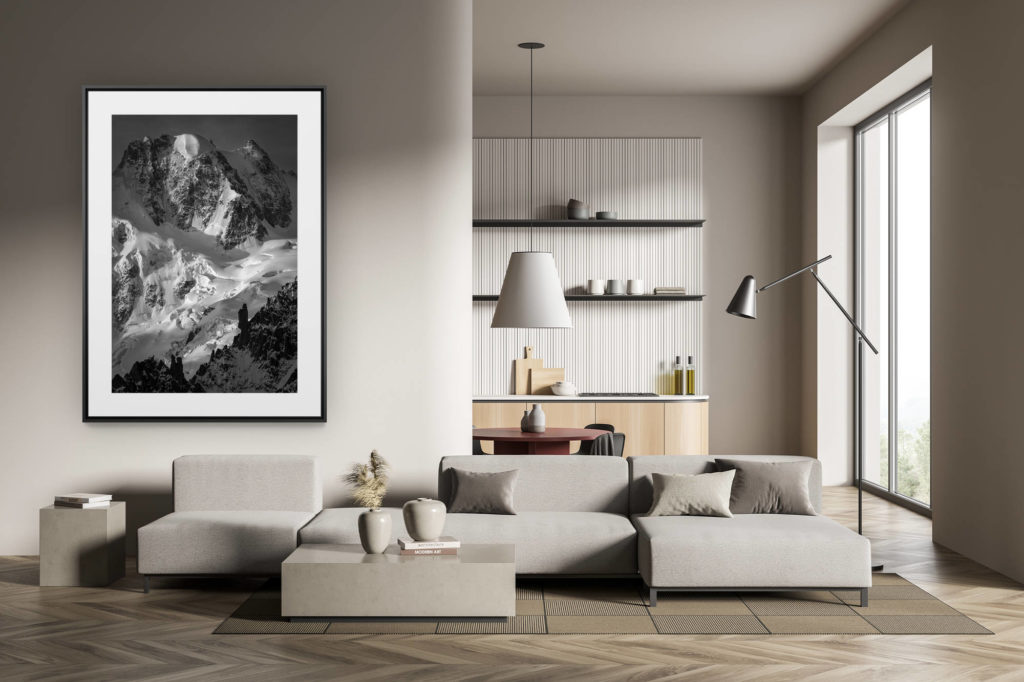 déco tendance salon moderne - photo montagne noir et blanc grand format - Massifs du Mont blanc - Photo Le guardien - Calotte Rochefort