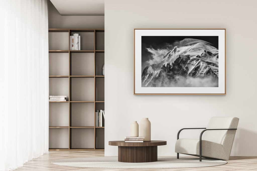 déco tendance salon moderne - photo montagne noir et blanc grand format - Massif du mont blanc Alpes - photo et image montagne - mont blanc images