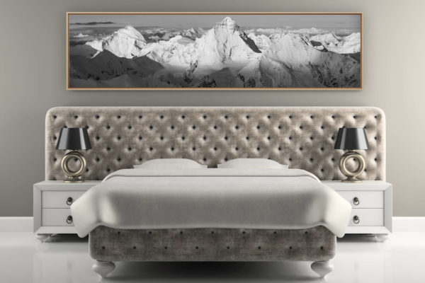 décoration murale chambre adulte luxe - photo montagne noir et blanc - poster montagne panoramique des 4000 du val d'Anniviers en Alpes Valaisannes noir et blanc