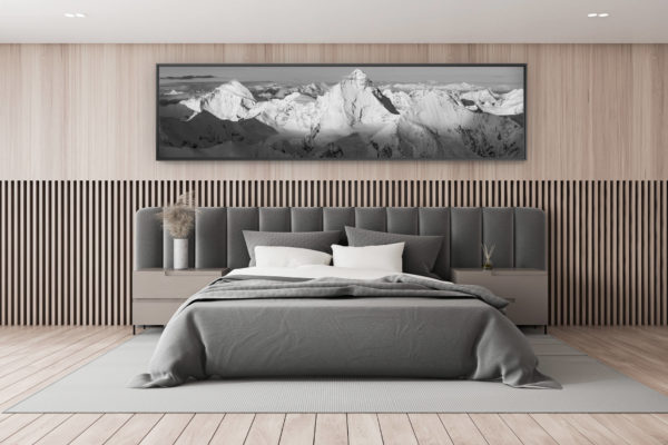 photo montagne noir et blanc - décoration chambre adulte - décoration chalet de montagne - poster montagne panoramique des 4000 du val d'Anniviers en Alpes Valaisannes noir et blanc