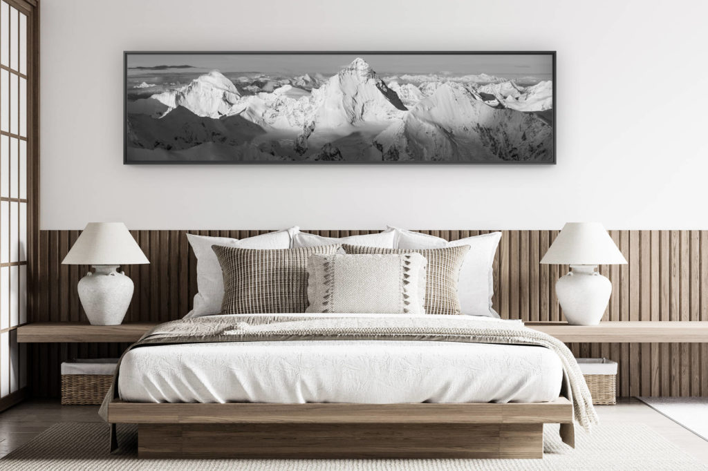 décoration chambre adulte moderne - photo de montagne grand format - poster montagne panoramique des 4000 du val d'Anniviers en Alpes Valaisannes noir et blanc