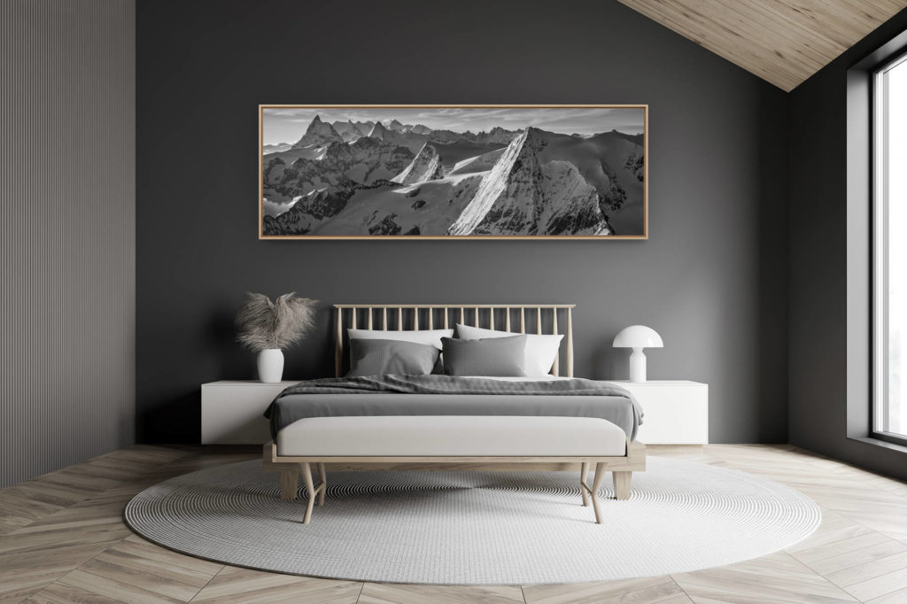 décoration chambre adulte moderne dans petit chalet suisse- photo montagne grand format - Photos panorama Alpes Suisses Valais - photo panorama mont blanc