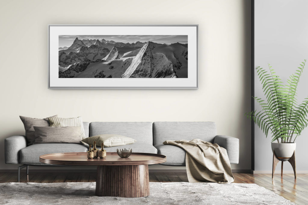 tableau montagne grand format - décoration murale salon moderne - Photos panorama Alpes Suisses Valais - photo panorama mont blanc