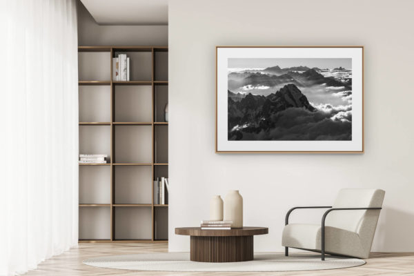 déco tendance salon moderne - photo montagne noir et blanc grand format - Photo Mont-Blanc -Photo Alpes - Photo du mont blanc -
