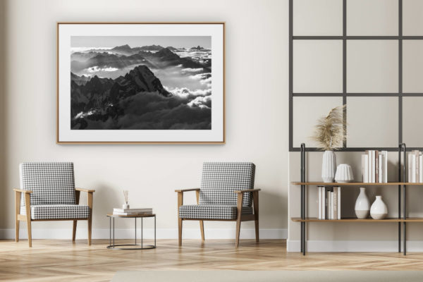décoration intérieur moderne avec photo de montagne noir et blanc grand format - Photo Mont-Blanc -Photo Alpes - Photo du mont blanc -