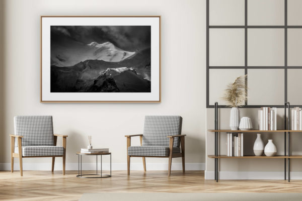 décoration intérieur moderne avec photo de montagne noir et blanc grand format - Massif du mont blanc - Les Bosses - photo montagne noir et blanc