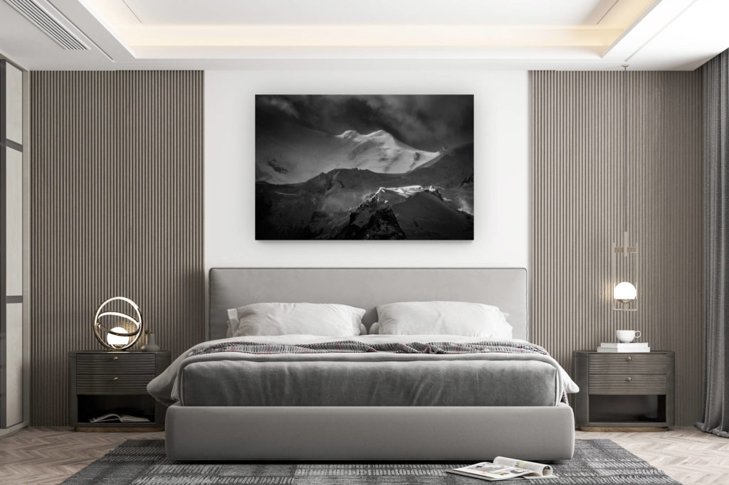 Wanddekoration Zimmer Design - Kauf großformatiges Bergfoto - Massif du mont blanc - Les Bosses - Bergfoto schwarz und weiß