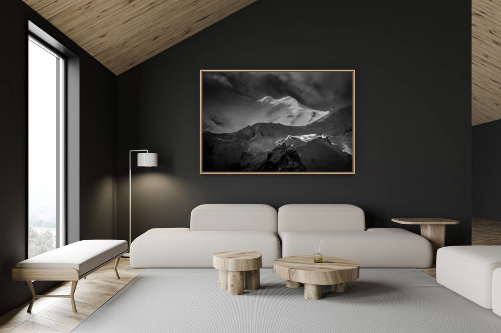 décoration chalet suisse - intérieur chalet suisse - photo montagne grand format - Massif du mont blanc - Les Bosses - photo montagne noir et blanc