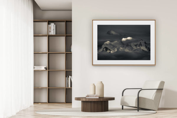déco tendance salon moderne - photo montagne noir et blanc grand format - Grand combin - Photo Val de Bagnes - Les combins -
