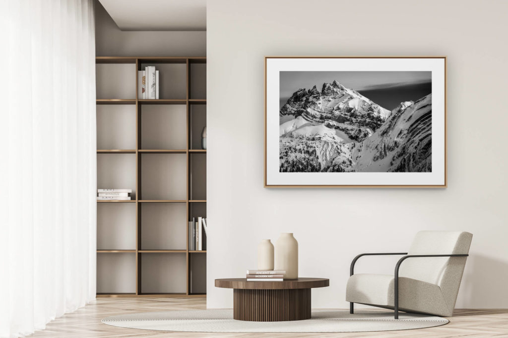 déco tendance salon moderne - photo montagne noir et blanc grand format - Photo dents du midi noir et blanc - image paysage montagne