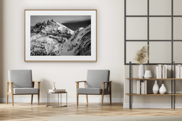 décoration intérieur moderne avec photo de montagne noir et blanc grand format - Photo dents du midi noir et blanc - image paysage montagne