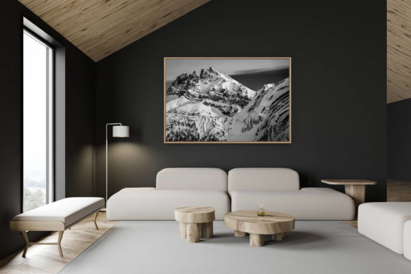 décoration chalet suisse - intérieur chalet suisse - photo montagne grand format - Photo dents du midi noir et blanc - image paysage montagne