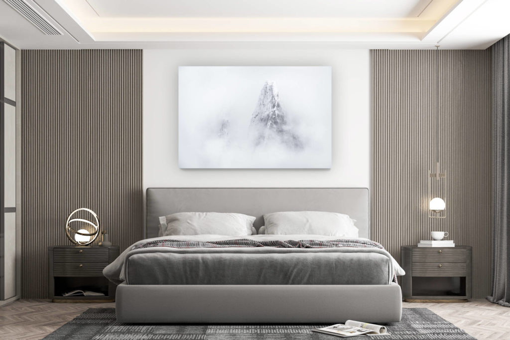 décoration murale chambre design - achat photo de montagne grand format - Massif du Mont Blanc Chamonix - Les Drus - Photo noir et blanc du sommet et du pic de montagne des Drux