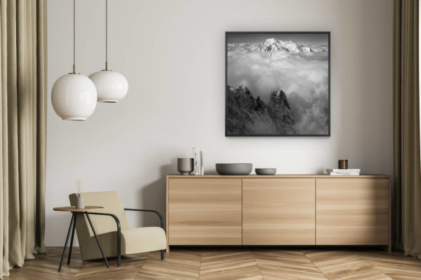 décoration murale salon - tableau photo montagne alpes suisses noir et blanc - Les Drus et photos du Massif du Mont-Blanc - tableau photo noir et blanc montagne