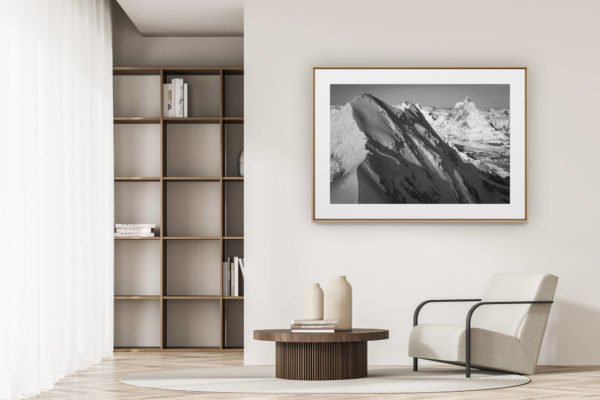 déco tendance salon moderne - photo montagne noir et blanc grand format - Zermatt Suisse - Lyskamm - Vallée de zermatt : montagne en automne en noir et blanc