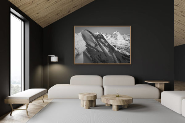 décoration chalet suisse - intérieur chalet suisse - photo montagne grand format - Zermatt Suisse - Lyskamm - Vallée de zermatt : montagne en automne en noir et blanc