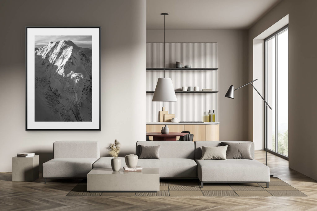 déco tendance salon moderne - photo montagne noir et blanc grand format - Lyskamm - Mont Rose noir et blanc - tableau photo paysage montagne