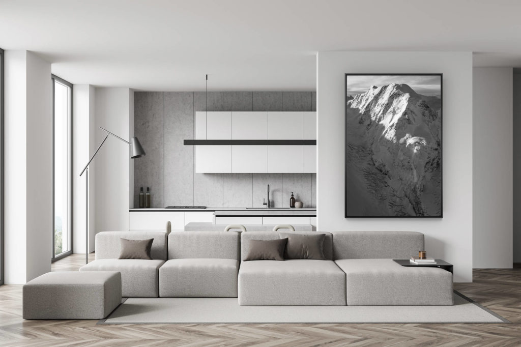 décoration murale salon suisse - photo montagne noir et blanc - déco salle à manger tendance - Lyskamm - Mont Rose noir et blanc - tableau photo paysage montagne