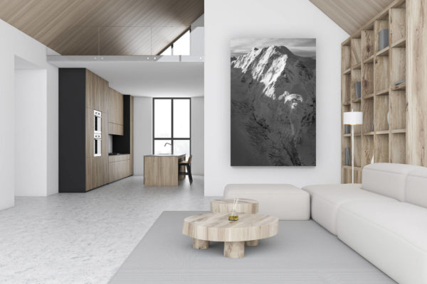 luxury swiss chalet decoration - large vertical mountain picture - design wall decoration - Lyskamm - Black and white Mount Rose - mountain landscape picture