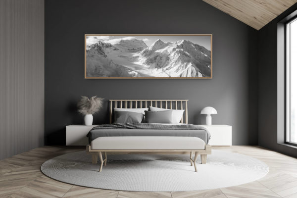 décoration chambre adulte moderne dans petit chalet suisse- photo montagne grand format - poster panoramique montagne noir et blanc - Panorama Massif des Combins