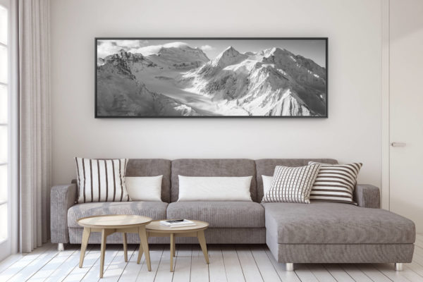 décoration murale design salon moderne - photo montagne grand format - poster panoramique montagne noir et blanc - Panorama Massif des Combins