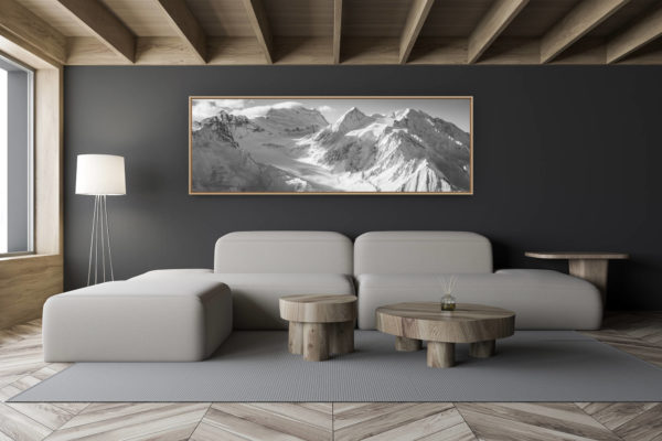 décoration salon chalet moderne - intérieur petit chalet suisse - photo montagne noir et blanc grand format - poster panoramique montagne noir et blanc - Panorama Massif des Combins