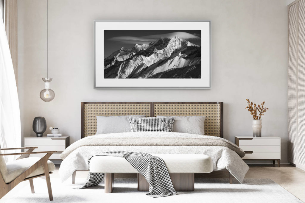 déco chambre chalet suisse rénové - photo panoramique montagne grand format - Image montagne hiver de la vallée de Zermatt- Massif des Mischabels