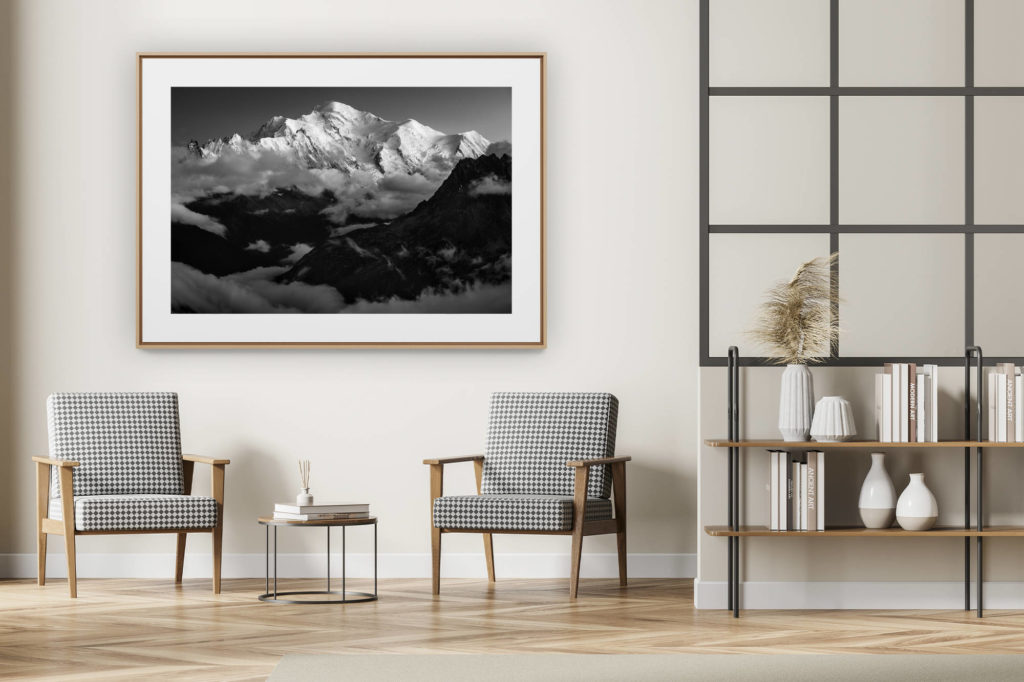 décoration intérieur moderne avec photo de montagne noir et blanc grand format - Photo montagne massif du Mont Blanc -photo du mont blanc - Aiguilles de Chamonix