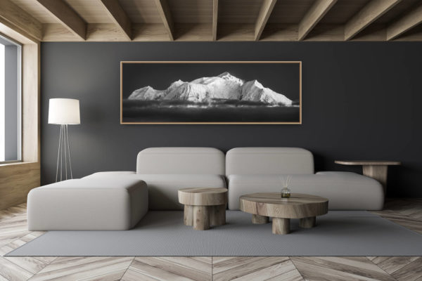 décoration salon chalet moderne - intérieur petit chalet suisse - photo montagne noir et blanc grand format - Massif du Mont blanc - image Montagne - mont blanc images
