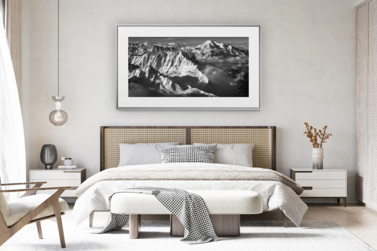 déco chambre chalet suisse rénové - photo panoramique montagne grand format - Massif du Mont-Banc - photo du mont blanc-chamonix - photo panorama massif du mont-blanc - photo hélicoptère mont-blanc