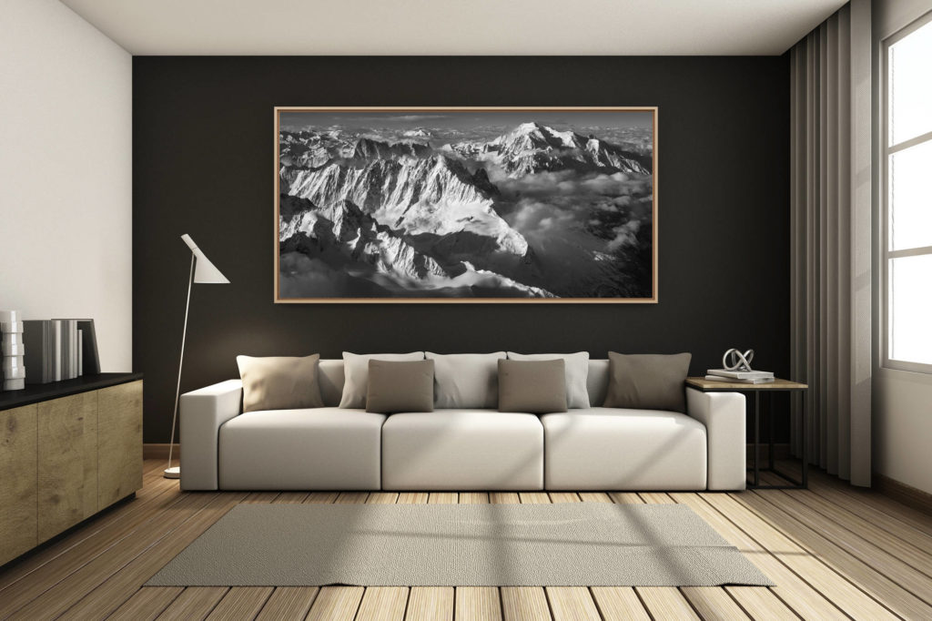 déco salon chalet rénové de montagne - photo montagne grand format -  - Massif du Mont-Banc - photo du mont blanc-chamonix - photo panorama massif du mont-blanc - photo hélicoptère mont-blanc