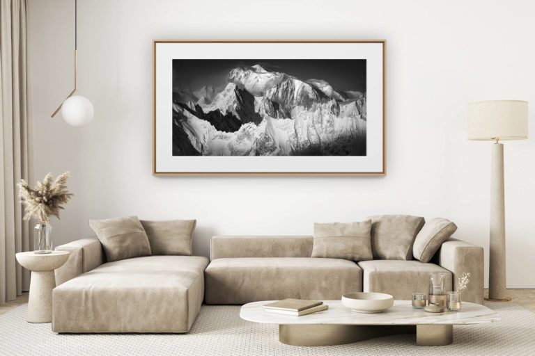 décoration salon clair rénové - photo montagne grand format - Montagne Verbier mont blanc - Superbe photo du mont blanc et du massif du Mont Blanc en noir et blanc