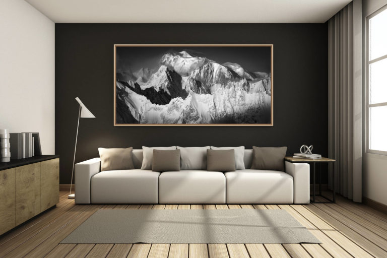 déco salon chalet rénové de montagne - photo montagne grand format -  - Montagne Verbier mont blanc - Superbe photo du mont blanc et du massif du Mont Blanc en noir et blanc