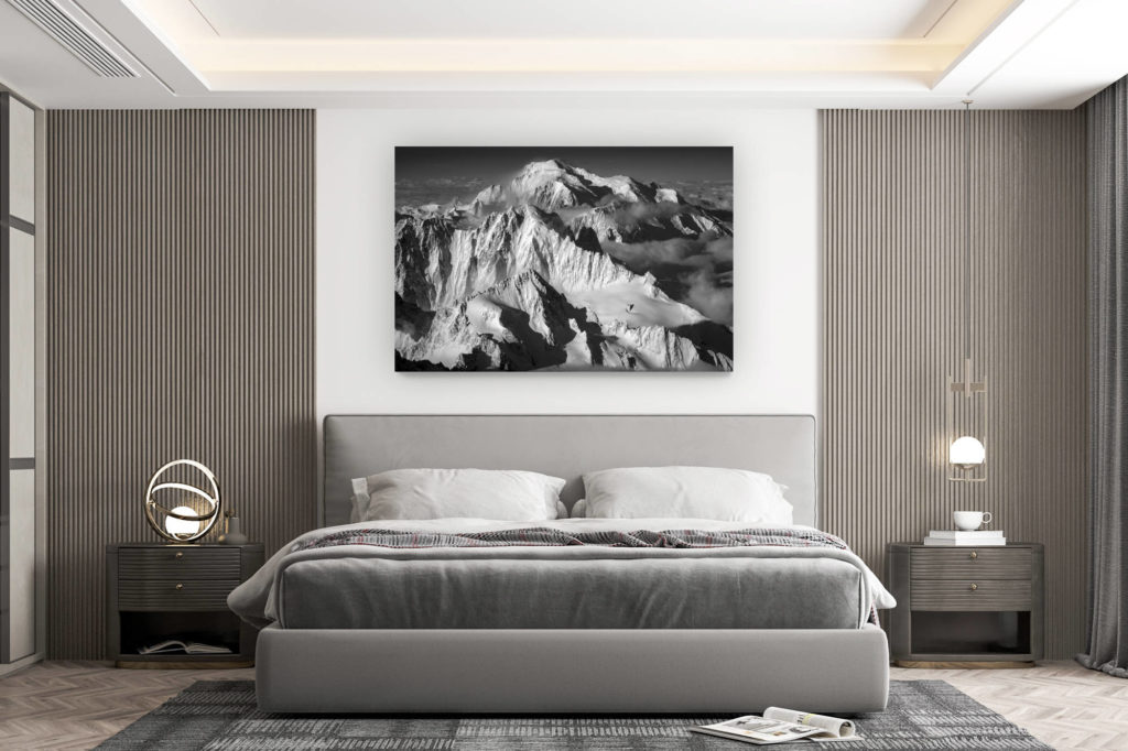décoration murale chambre design - achat photo de montagne grand format - photo Massif du Mont-Blanc en noir et Blanc - Image mont blanc Chamonix