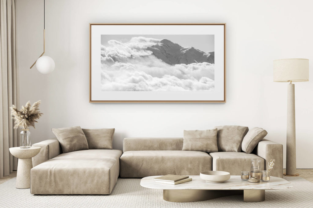 décoration salon clair rénové - photo montagne grand format - Massif du Mont-Blanc noir et blanc - Panorama de montagne noir et blanc -