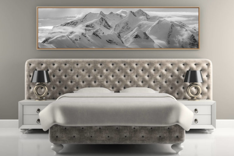 décoration murale chambre adulte luxe - photo montagne noir et blanc - Mont Rose - photo paysage de montagne du Monte Rosa en noir et blanc