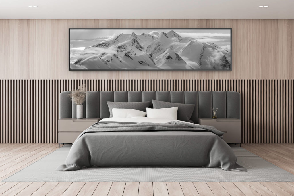 photo montagne noir et blanc - décoration chambre adulte - décoration chalet de montagne - Mont Rose - photo paysage de montagne du Monte Rosa en noir et blanc