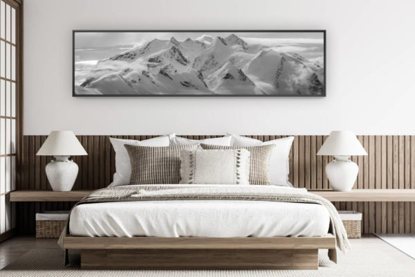 moderne Schlafzimmerdekoration für Erwachsene - großformatiges Bergfoto - Monte Rosa - Foto der Berglandschaft des Monte Rosa in Schwarz und Weiß