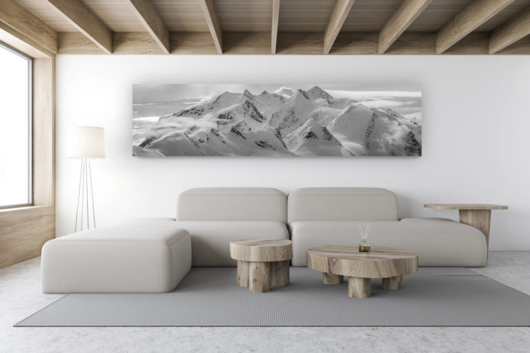 décoration intérieur chalet de montagne suisse - photo de montagne noir et blanc - Mont Rose - photo paysage de montagne du Monte Rosa en noir et blanc