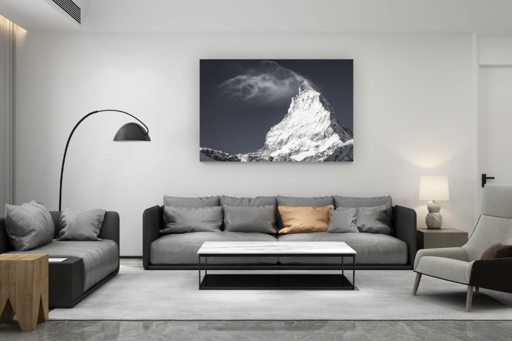 décoration salon contemporain suisse - cadeau amoureux de montagne suisse - Matterhorn - Sommet de montagne Suisse - Mont Cervin en fumée de nuage