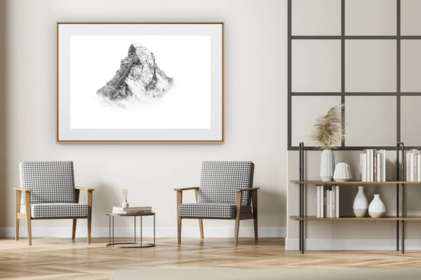 décoration intérieur moderne avec photo de montagne noir et blanc grand format - Photos Valais Suisse- Vallée de Zermatt- Matterhorn