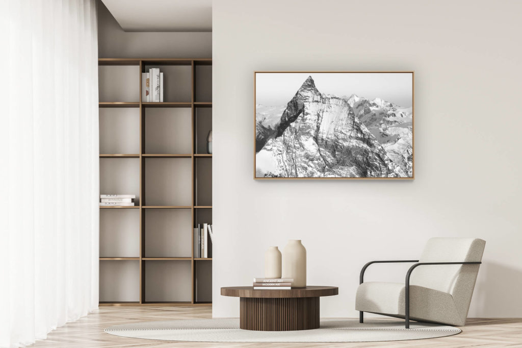 décoration appartement moderne - art déco design - Matterhorn Mont Cervin face Ouest - photo Zermatt cervin Suisse en noir et blanc et de la roche de montagne enneigée