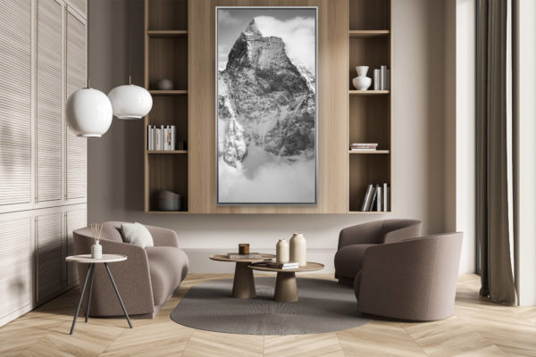décoration salon suisse amoureux montagne - décoration murale verticale - Matterhorn - Poster panoramique de montagne en noir et blanc - Massif montagneux suisse